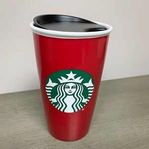 Starbucks 2016 red ceramic tumbler 12oz with lid
